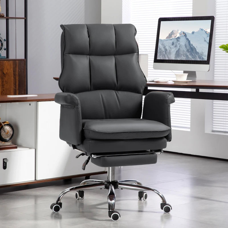 HOMCOM PU Leather Executive Office Chair, Ergonomic and Reclining Office Desk Chair with Footrest, Black