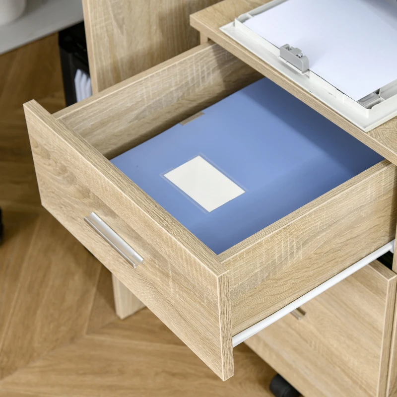 Vinsetto Mobile Filing Cabinet, Vertical File Cabinet with 2 Drawers, Wheels, for Letter or A4 File, Natural