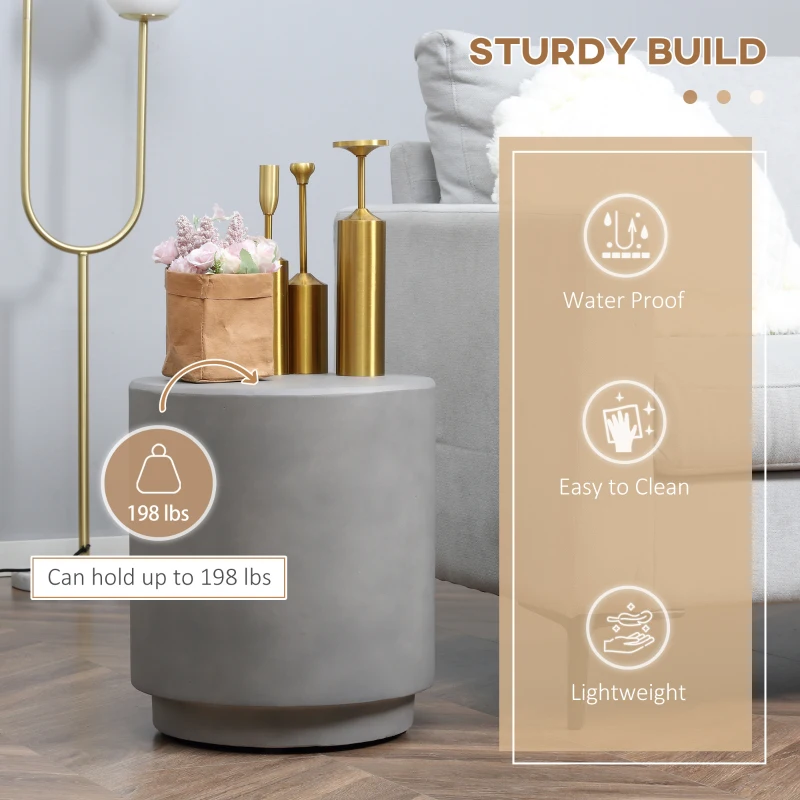 HOMCOM Terrazzo Finish Side Table, 17" Round End Table for Indoor and Outdoor, Light Grey