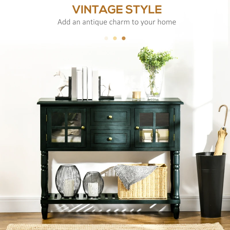 HOMCOM Vintage Console Table with 2 Drawers and Cabinets, Retro Sofa Table for Entryway, Living Room and Hallway, Vintage Blue