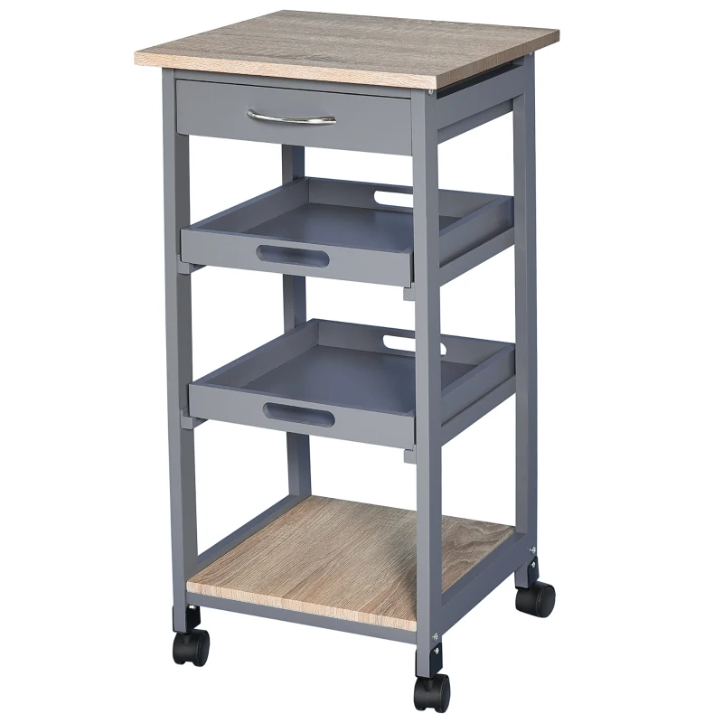 HOMCOM Kitchen Island Rolling Trolley Utility Serving Cart with Drawer  Grey