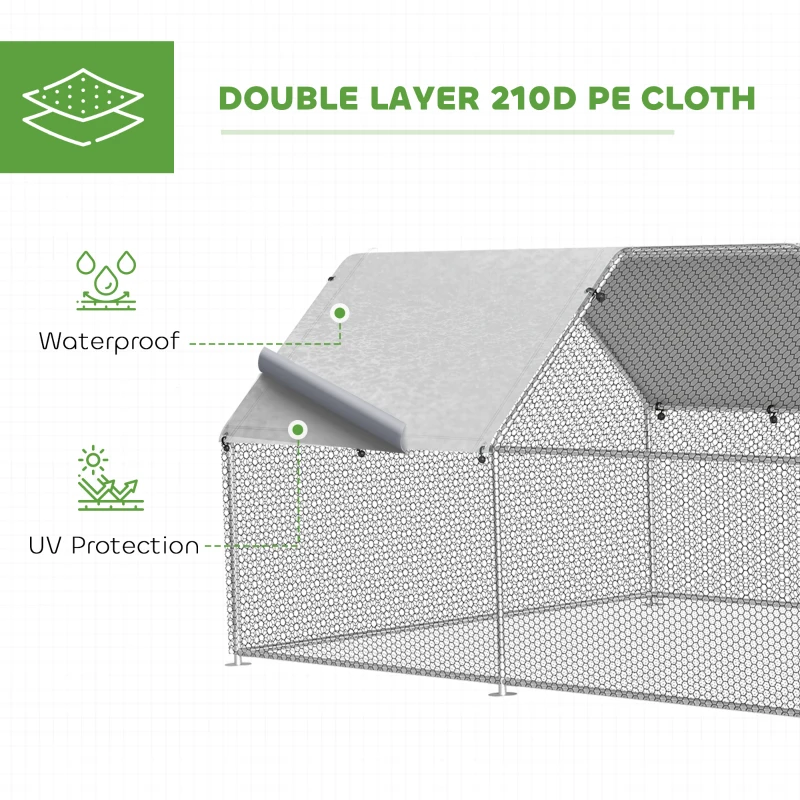 PawHut Large Chicken Coop Metal Chicken Run with Waterproof and Anti-UV Cover, Flat Shaped Walk-in Fence Cage Hen House for Outdoor and Yard Farm Use, 1.3" Tube Diameter, 9' x 18.5' x 6.5'(m-5)