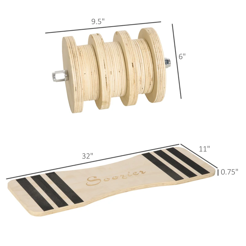 Soozier 32" Balance Board Trainer, Lightweight Wooden Wobble Board, Non-Slip Roller Board for Balance Training and Build Core Stability, Office / Home Use