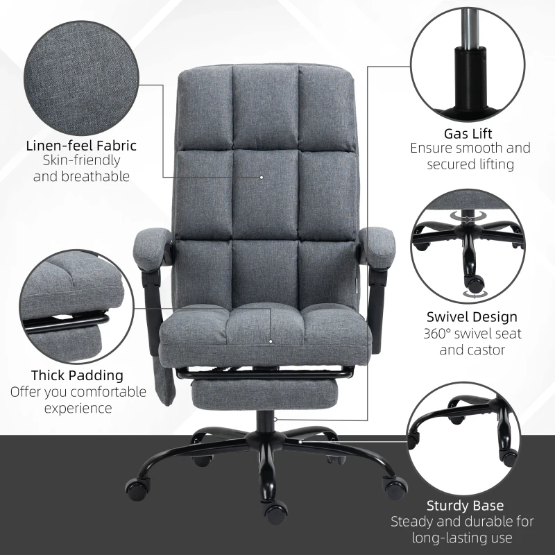 Vinsetto High-Back Vibration Massaging Office Chair, Reclining Office Chair with USB Port, Remote Control, Side Pocket and Footrest, Dark Grey