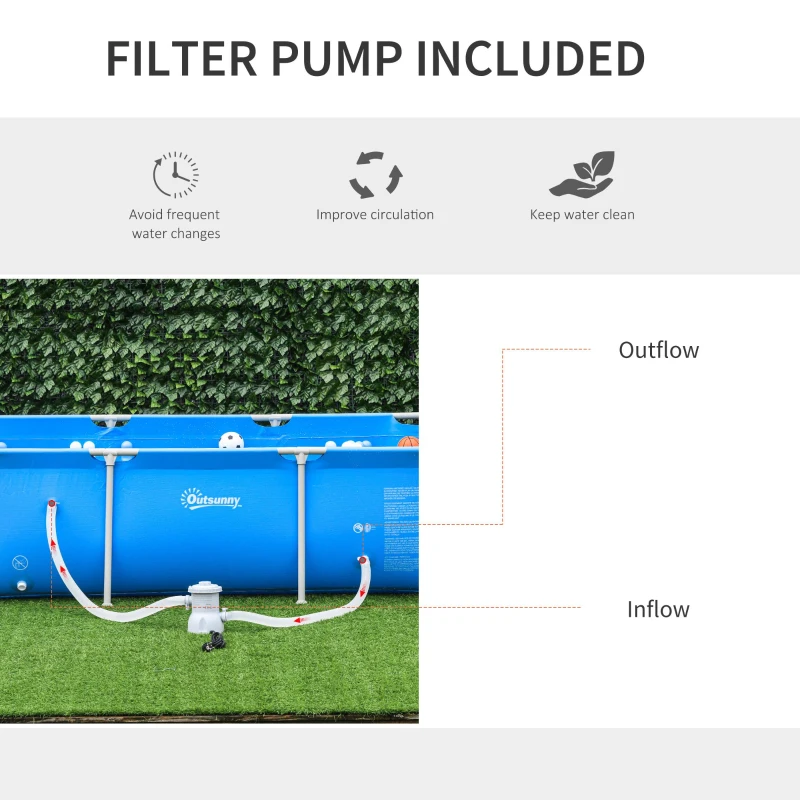 Outsunny 8.3ft x 5ft x 26in Frame Above Ground Swimming Pool Set with Filter Pump Filter Cartridge Reinforced Sidewalls Blue