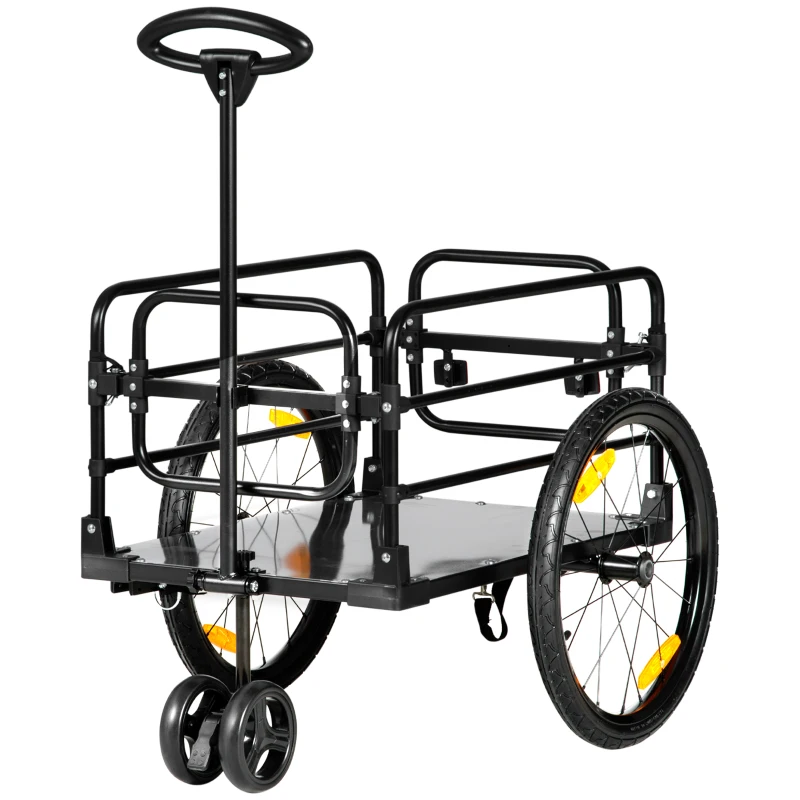 Aosom Bike Cargo Trailer & Wagon Cart, Multi-Use Garden Cart with Removable Box, 20'' Big Wheels, Reflectors, Hitch and Handle, Yellow