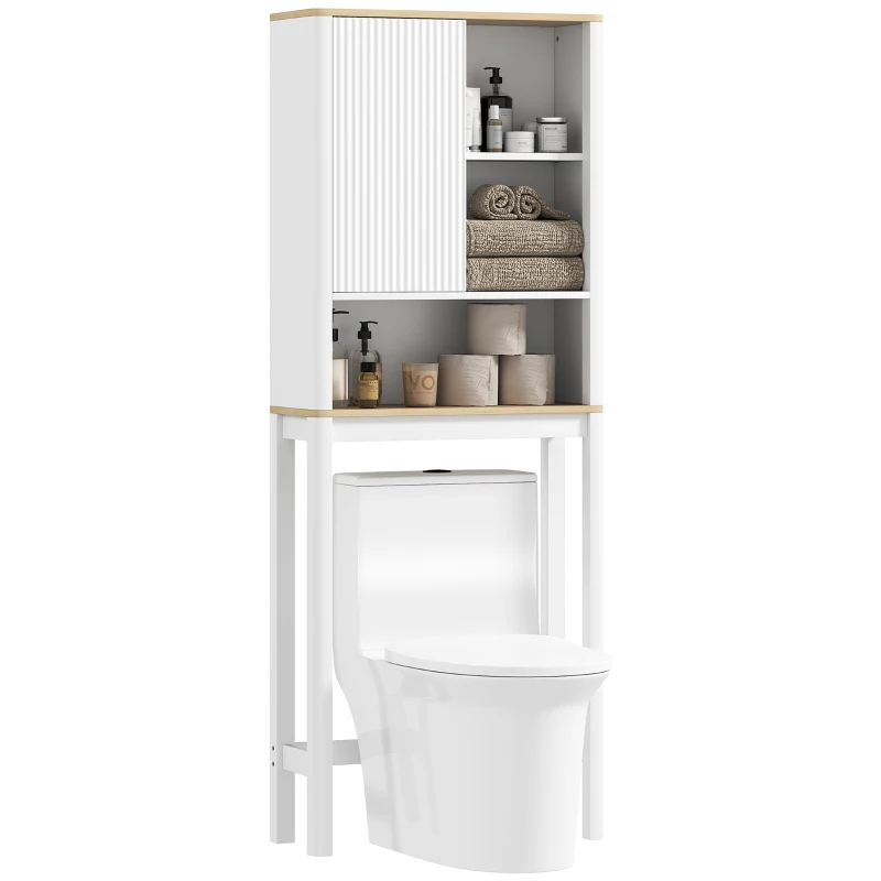 HOMCOM Over The Toilet Storage Cabinet, Bathroom Space Saver Cabinet with Adjustable Shelf, Bathroom Organizer, White