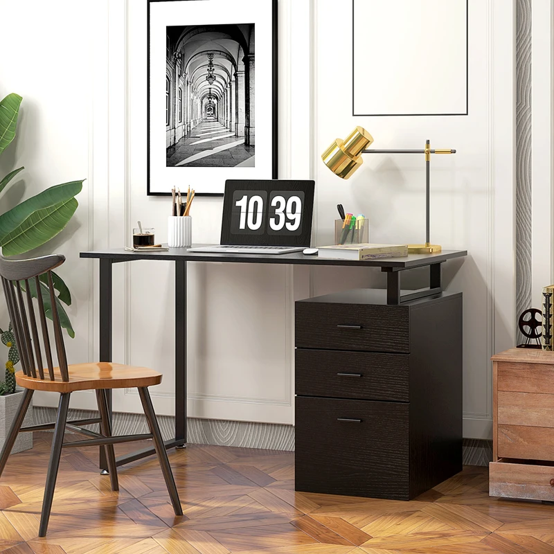 HOMCOM 47" Computer Desk with Drawers, Modern Writing Desk with Storage File Drawers for Home Office, Study, Black