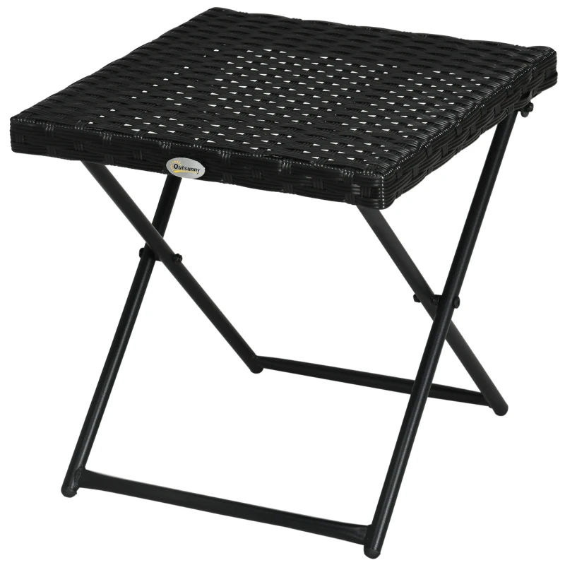 Outsunny Patio Wicker Coffee Table, Outdoor PE Rattan Garden Folding Side Table, 15.75"x15.75"x15.75", Black