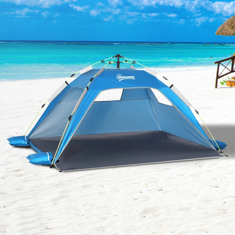 Outsunny Pop Up Beach Tent for 1-2 Person, Partable Instant Sun Shelter with 2 Mesh Windows, 2 Doors, Carrying Bag, Sky Blue