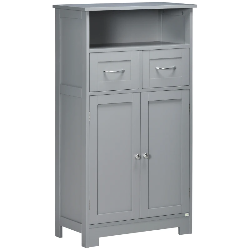 kleankin Bathroom Cabinet Organizer, Freestanding Small Storage Cabinet with Two Drawers and Adjustable Shelf for Living Room, or Entryway, Grey