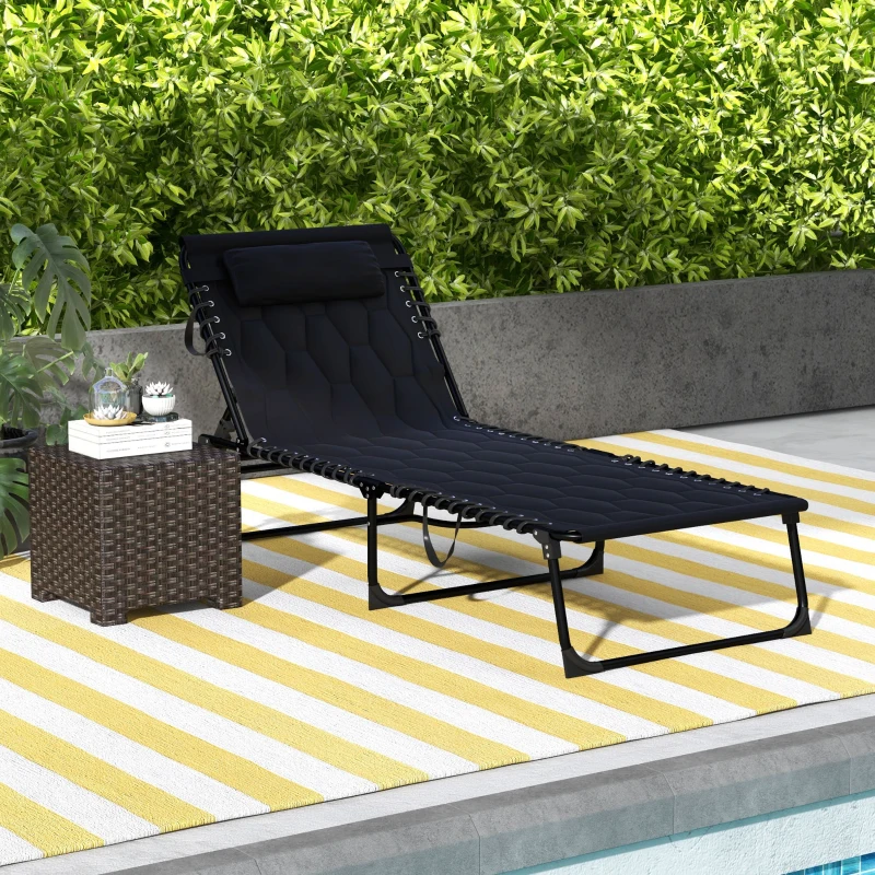 Outsunny Folding Chaise Lounge with Reclining Back, 25.6" x 74" x 14.2", Black