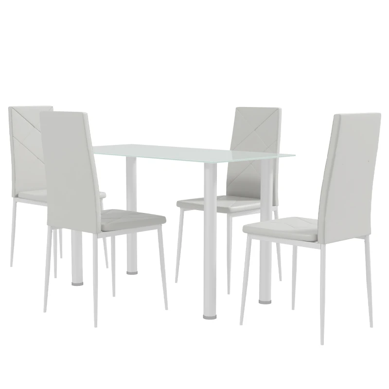 HOMCOM Modern Dining Table Set for 4, Space-Saving 5 Pieces Kitchen Table Set with Rectangle Table and Steel Frame, White