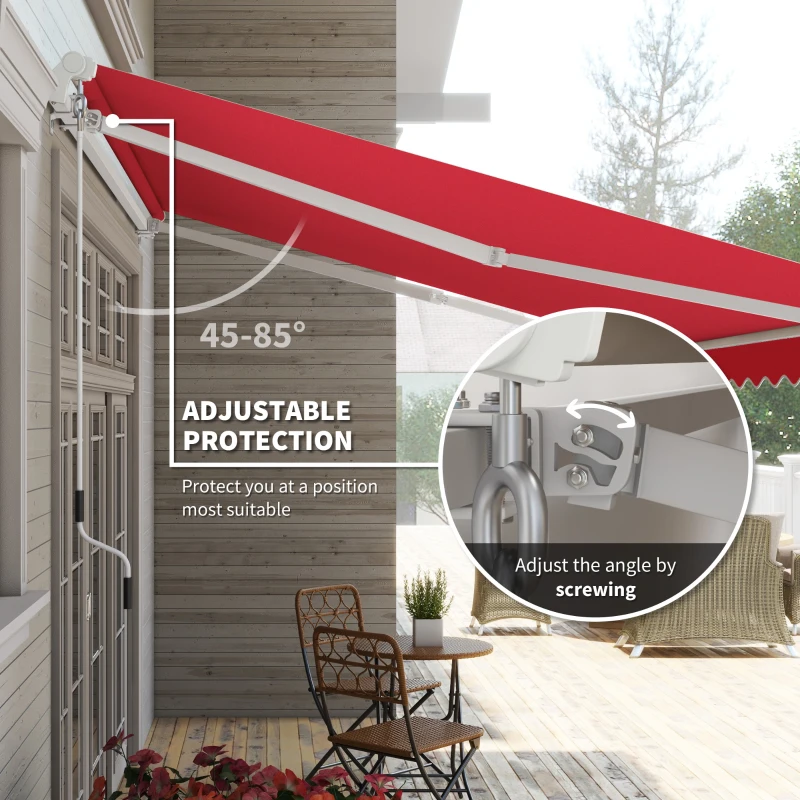 Outsunny 12' x 10' Retractable Awning Patio UV Resistant Fabric and Aluminum Frame for Deck, Balcony, Yard, Wine Red