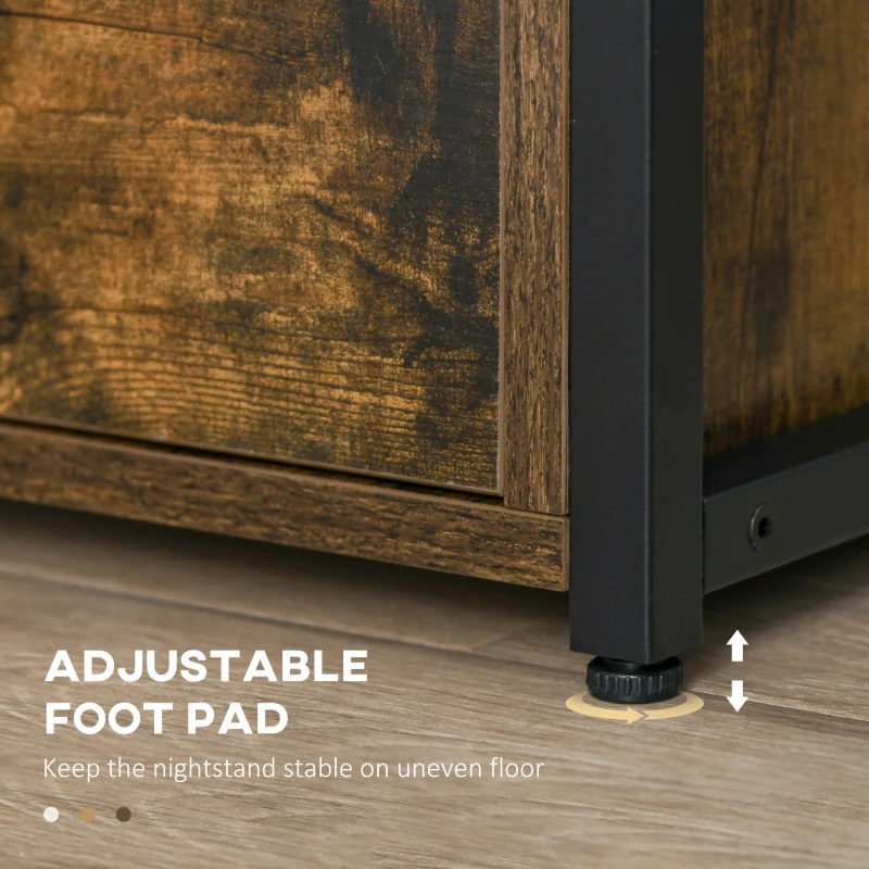 HOMCOM Industrial End Table with 2 Drawers and Open Shelf, Side Table for Living Room, Brown