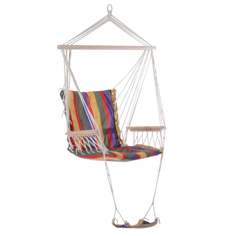 Outsunny Patio Hammock Chair, Portable Hanging Cotton Rope Hammock Swing Chair Sleeping Bed Seat with Footrest for Outdoor Garden Yard Camping Red