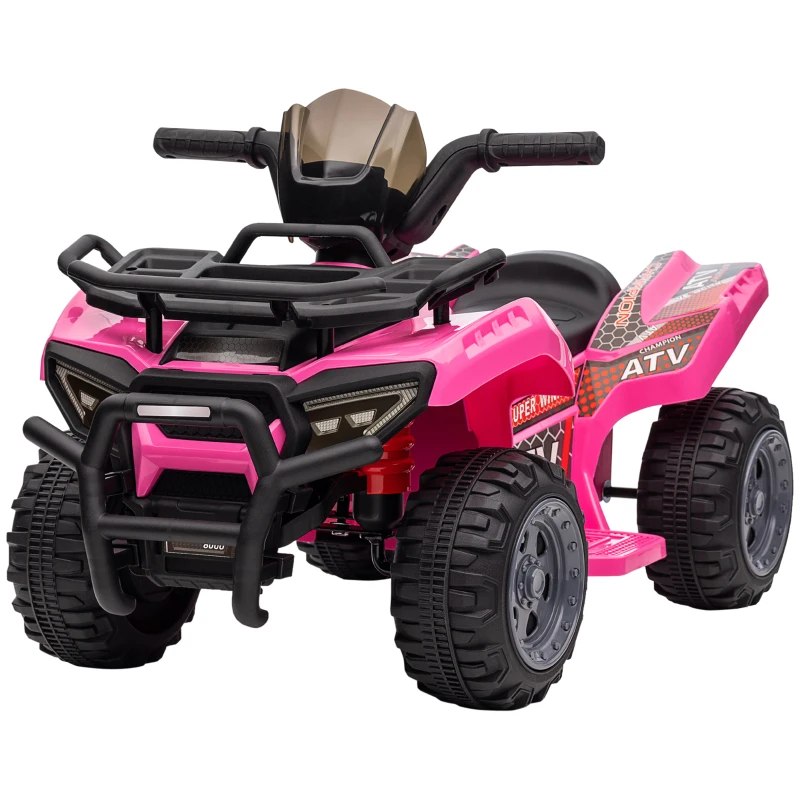 Aosom 6V Kids ATV Quad, 4 Wheeler Battery Powered Electric Ride on Car with Music, Forward, for Boys and Girls Ages 18-36 Months, Pink