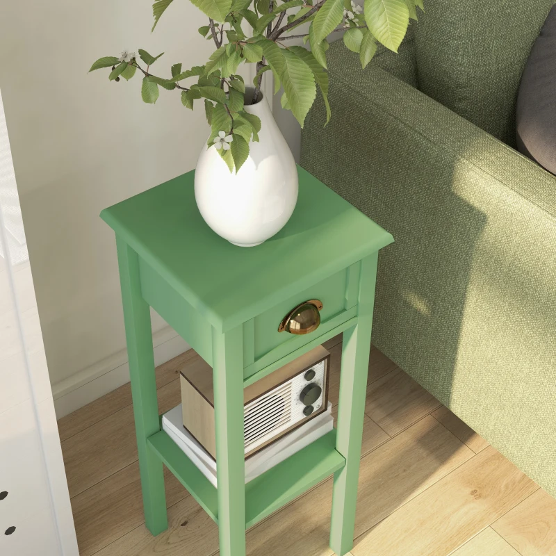 HOMCOM 2-Tier Side Table with Drawer and Shelf, End Table for Living Room and Hallway, Green