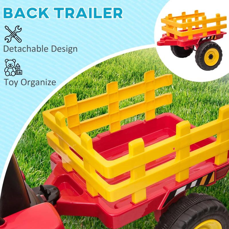 Aosom 12V Electric Ride on Tractor with Trailer, 25W Dual Motors, Red(m-4)