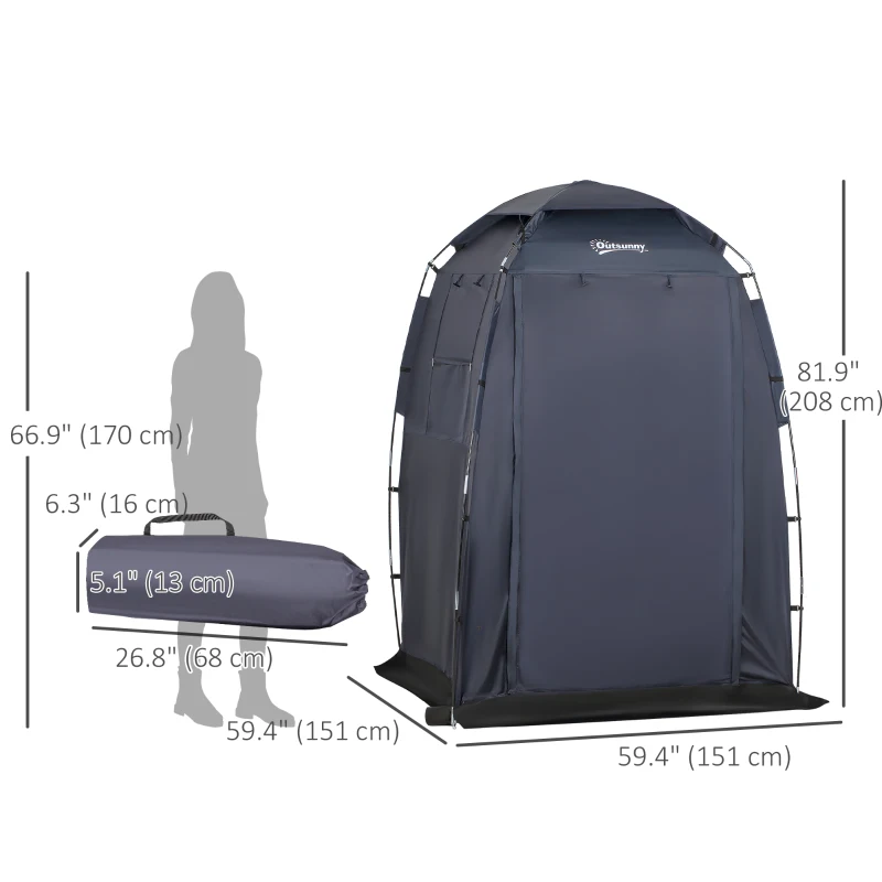 Outsunny 60" x 60" x 82" Shower Tent Extra Wide Changing Room Privacy Portable Camping Shelters with Windows & Floor Mat, Dark Blue