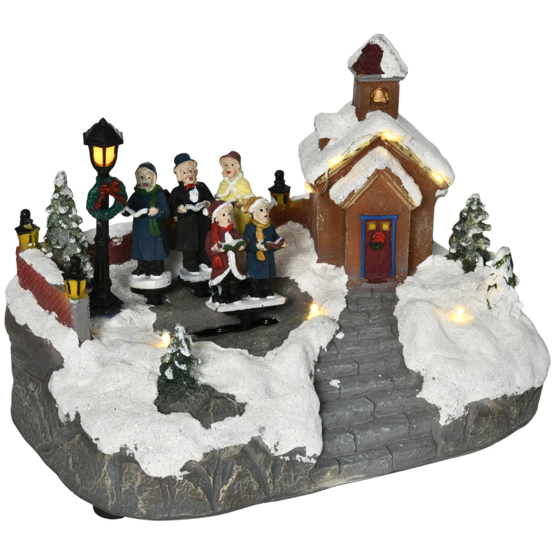 HOMCOM Christmas Village, Choir Animated Winter Wonderland Set with Multicolored LED Light, Battery Operated Christmas Decoration