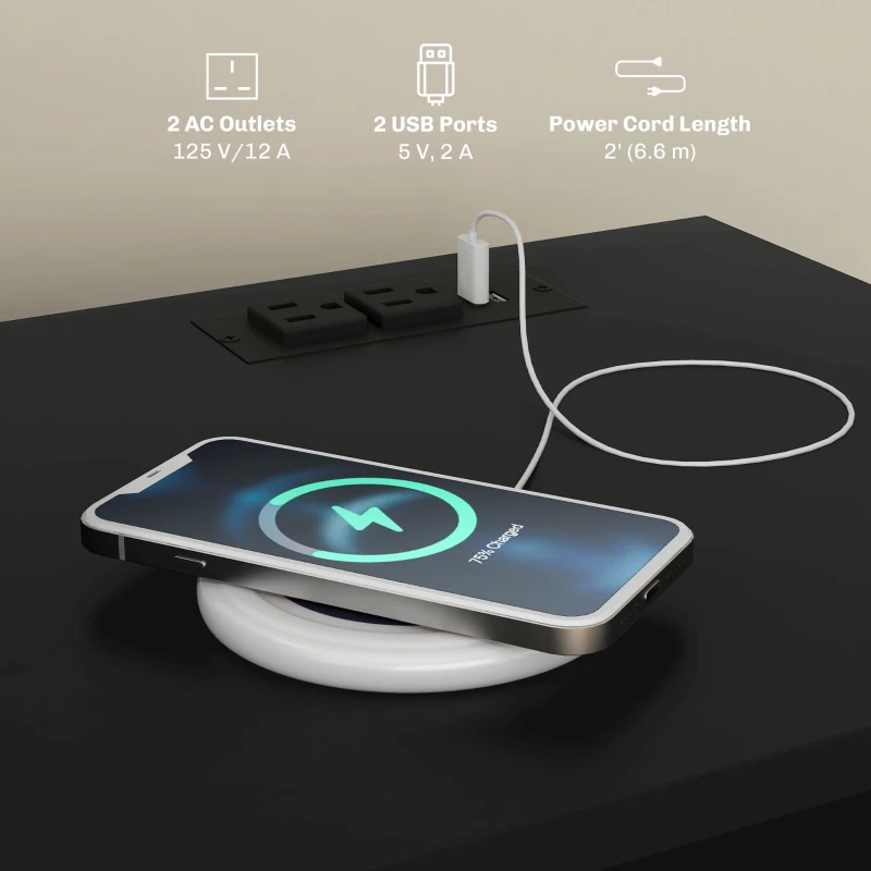 HOMCOM Mobile Printer Stand with Charging Station and USB Ports, Locking Filing Cabinet for A4 and Letter Size, Black