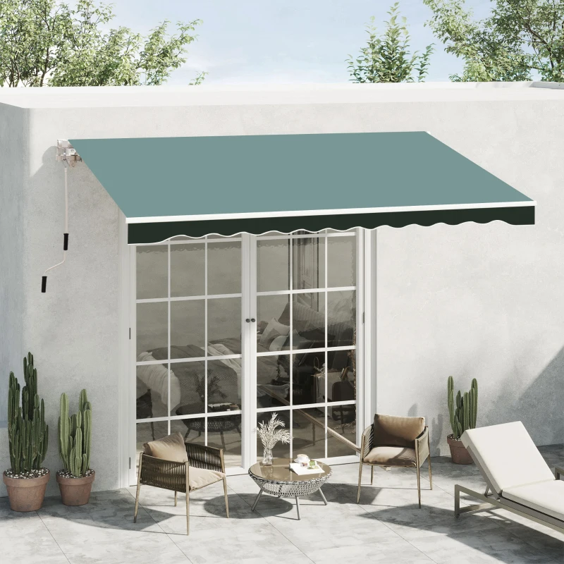 Outsunny 8' x 7' Patio Retractable Awning/Manual Exterior Sun Shade Deck Window Cover, Green