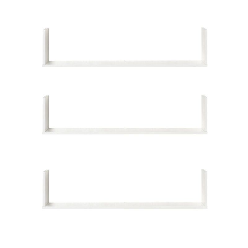 HOMCOM Set of 3 31.5" Wooden U-Shaped Floating Shelves Set Wall Mounted Hanging Bookshelf CD DVD Storage Display for Bedroom Living Room Kitchen, White