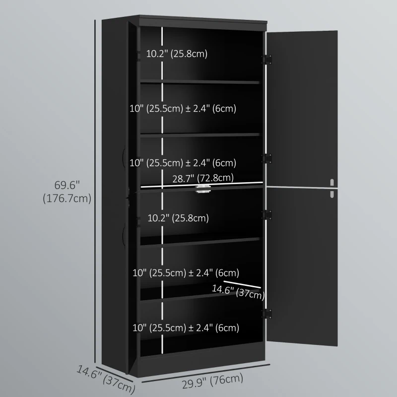 HOMCOM 70" 4-Door Storage Cabinet, Freestanding Pantry Cabinet with Adjustable Shelves for Living Room, Black