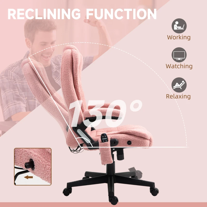 Vinsetto 6 Point Executive Office Chair with Heat, Velvet High Back Vibrating Massage Office Chair, Pink