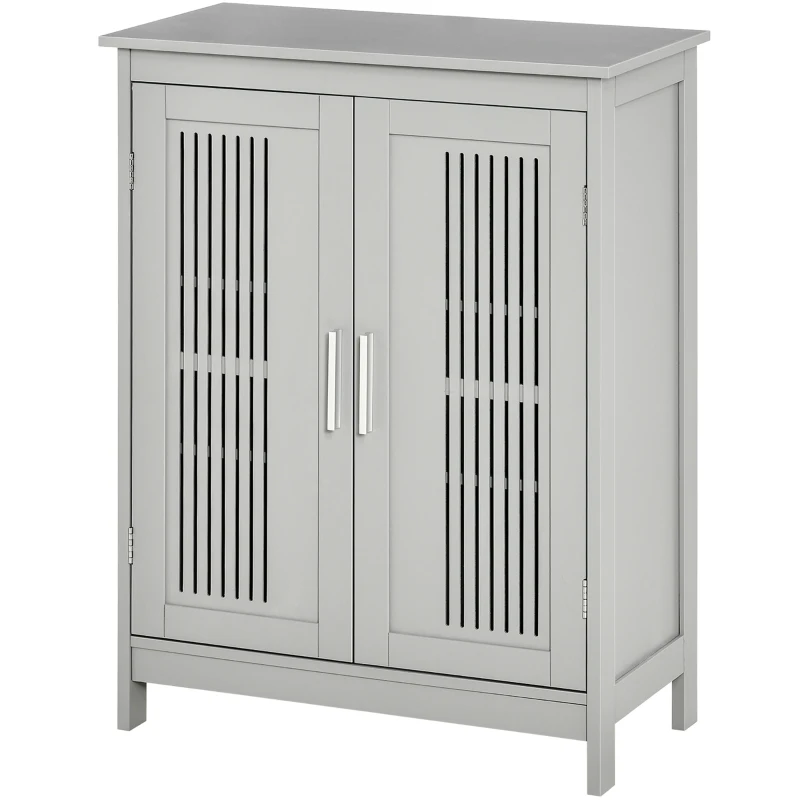 kleankin Modern Bathroom Floor Cabinet, Free Standing Linen Cabinet, Storage with 3 Tier Adjustable Shelves, Grey