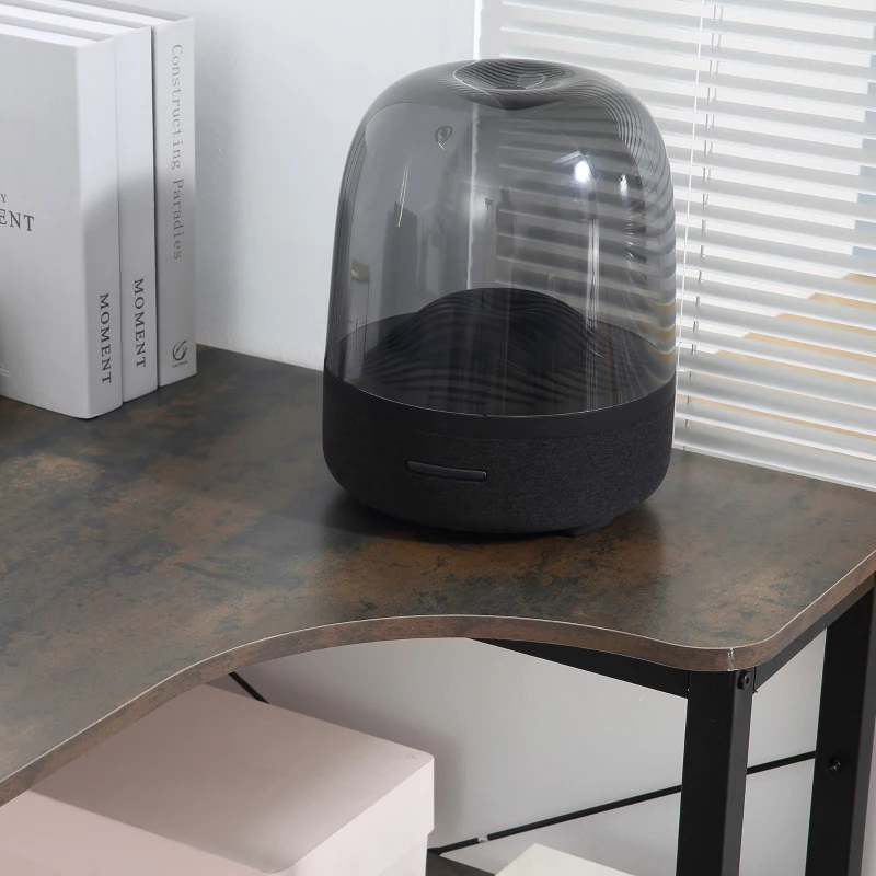 HOMCOM L-Shaped Computer Desk Home Office Corner Desk Study Workstation Table with 2 Shelves, Steel Frame, Charcoal Grey