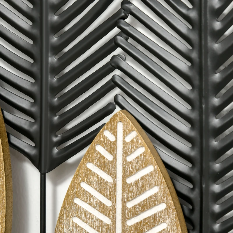 HOMCOM 3D Metal Wall Art Set of 2 Modern Leaves Hanging Wall Sculpture Home Decor for Living Room Bedroom Kitchen 16"x18", Black Yellow