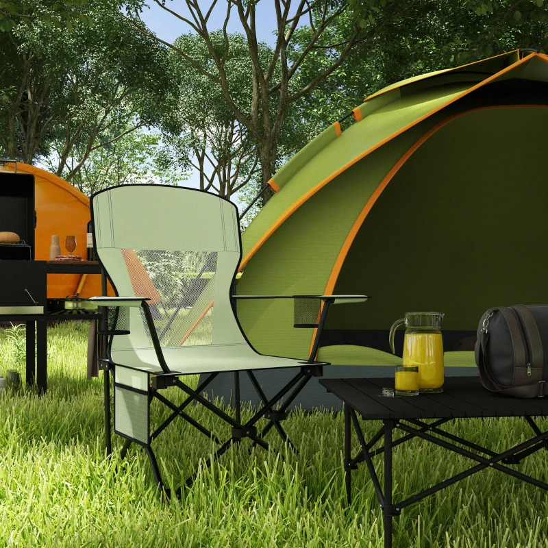 Outsunny Camping Folding Chair Portable Rocking Chair w/ Armrest & Cup Holder Compact and Sturdy in a Bag for Outdoor, Beach, Picnic, Hiking, Travel, Green