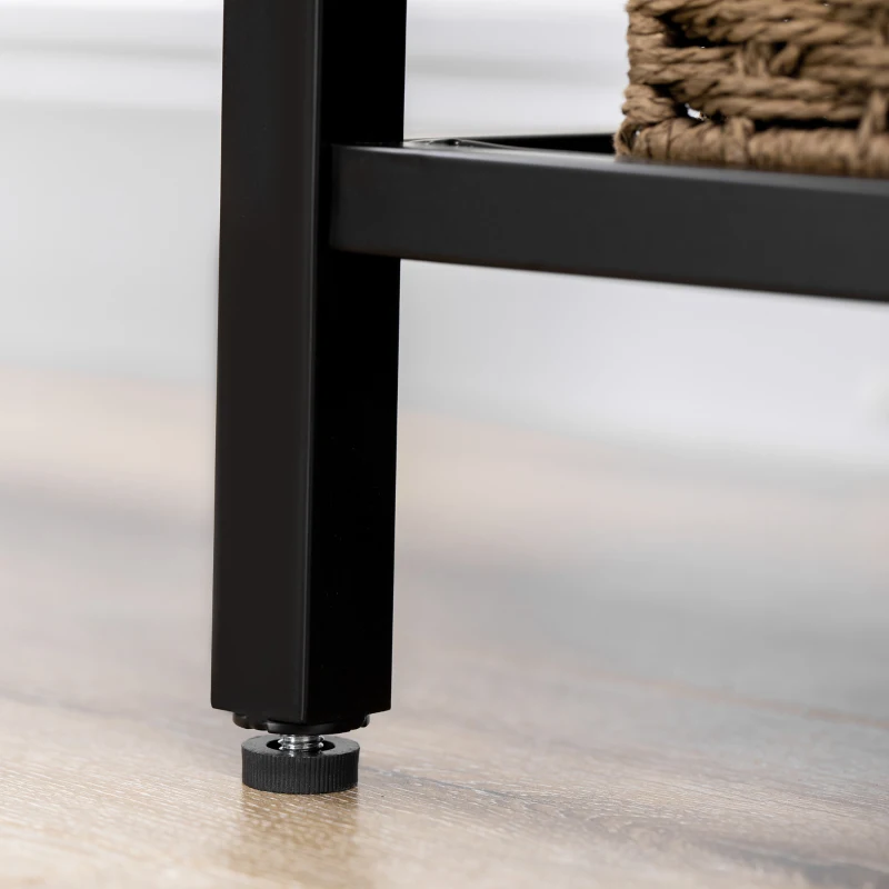 HOMCOM Industrial Multifunctional Kitchen Bakers Rack, Microwave Stand, Coffee Bar Station with Storage Shelves, Wire Basket, 5 Hanging Hooks, Walnut