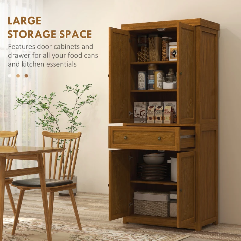 HOMCOM 72.5" Kitchen Pantry Cabinet, Tall Storage Cabinet with Doors, Drawer, and Adjustable Shelves, Distressed Brown