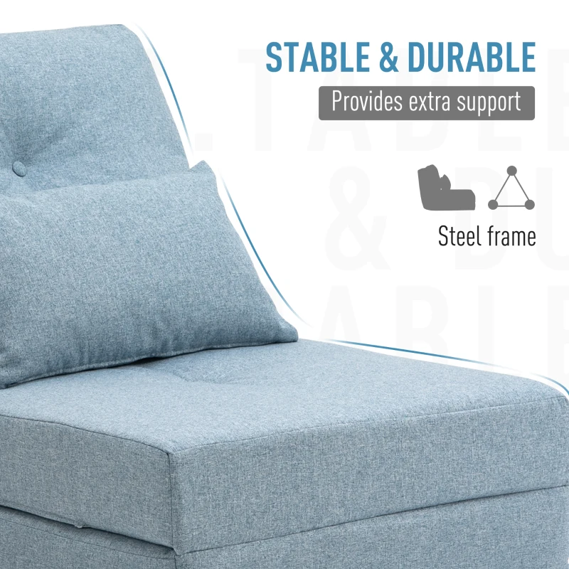 HOMCOM 2-In-1 Design Modern Style Floor Lazy Sofa with 5 Position Adjustable Backrest, Thick Padding, Metal Frame and 2 Pillows, for Living Room, Study, Bedroom, Balcony, Blue