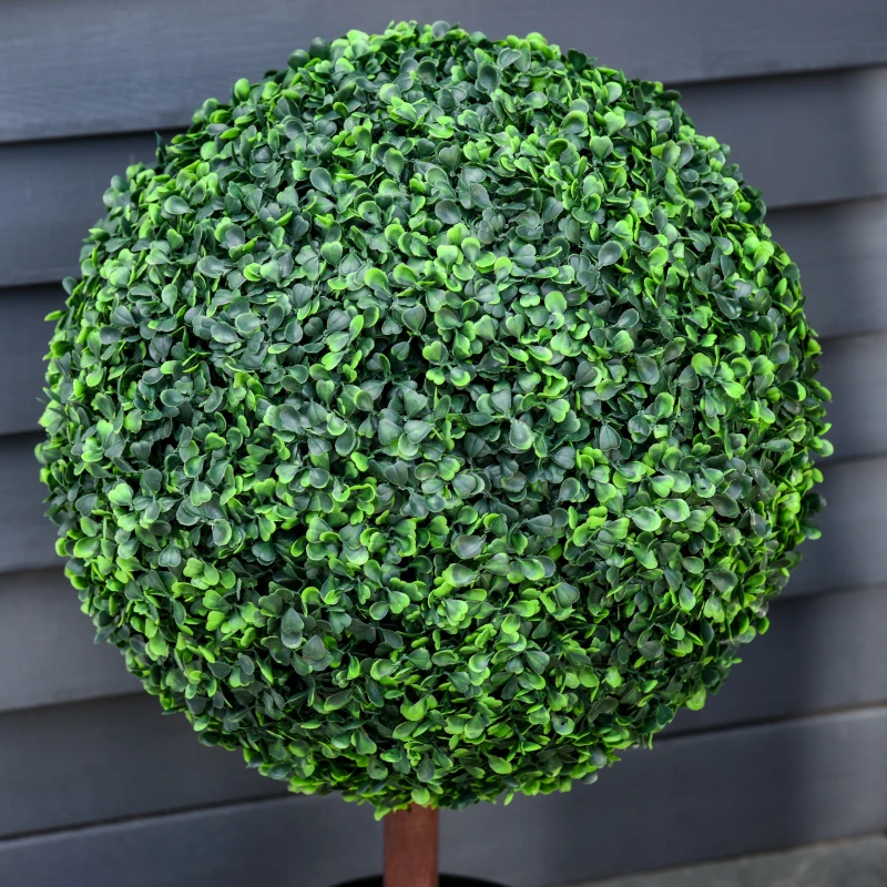 Outsunny 23.5" Artificial Boxwood Topiary Ball Tree, Fake Decorative Plant, Nursery Pot Included for Home, Balcony, Backyard and Garden, Set of 2, Green