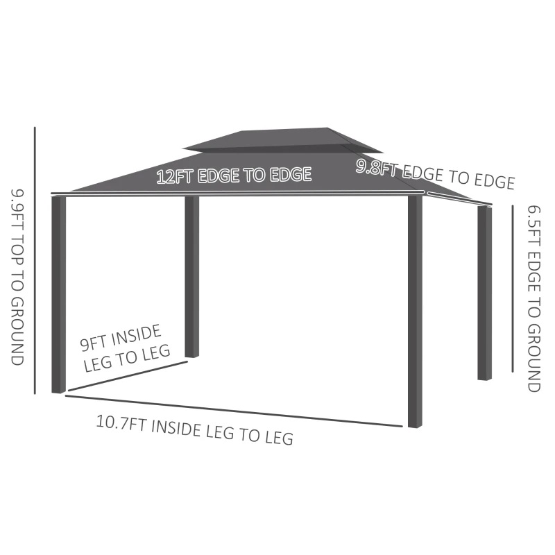 Outsunny 10' x 12' Hardtop Gazebo Canopy with Galvanized Steel Double Roof, Aluminum Frame, Permanent Pavilion Outdoor Gazebo with Netting and Curtains for Patio, Garden, Backyard, Deck, Lawn