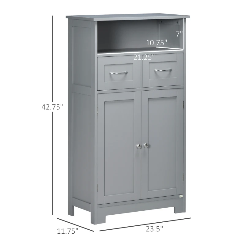 kleankin Bathroom Cabinet Organizer, Freestanding Small Storage Cabinet with Two Drawers and Adjustable Shelf for Living Room, or Entryway, Grey
