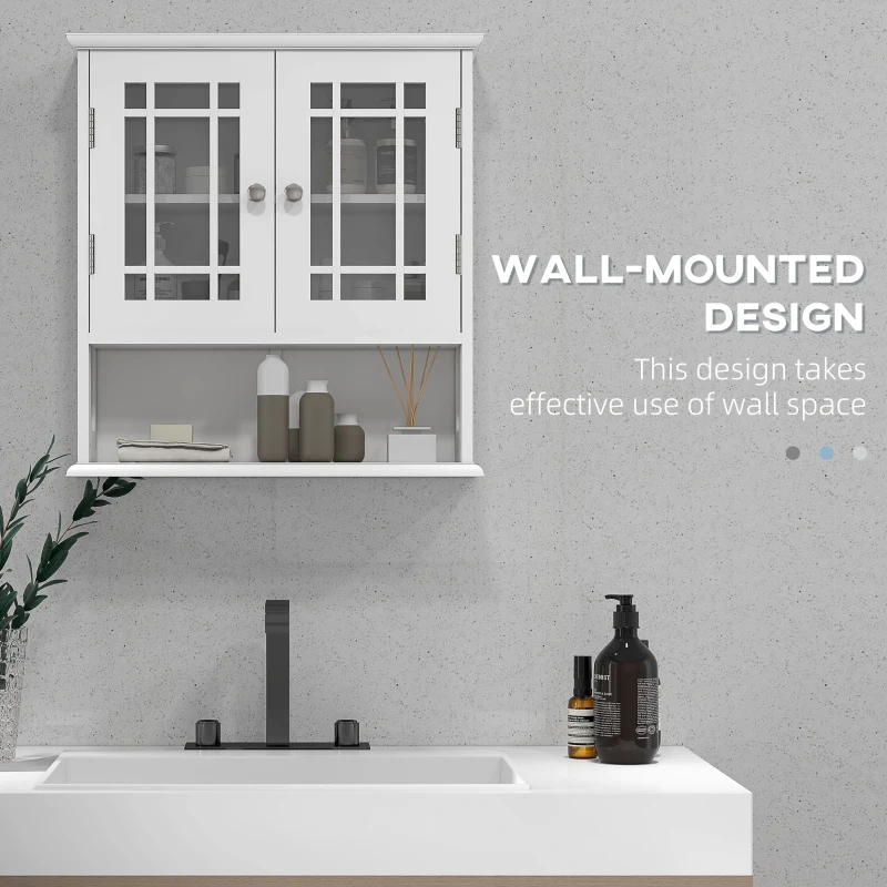 kleankin Modern Wall Mount Bathroom Cabinet, Storage Organizer with 2 Door Cabinet and Open Shelf, White