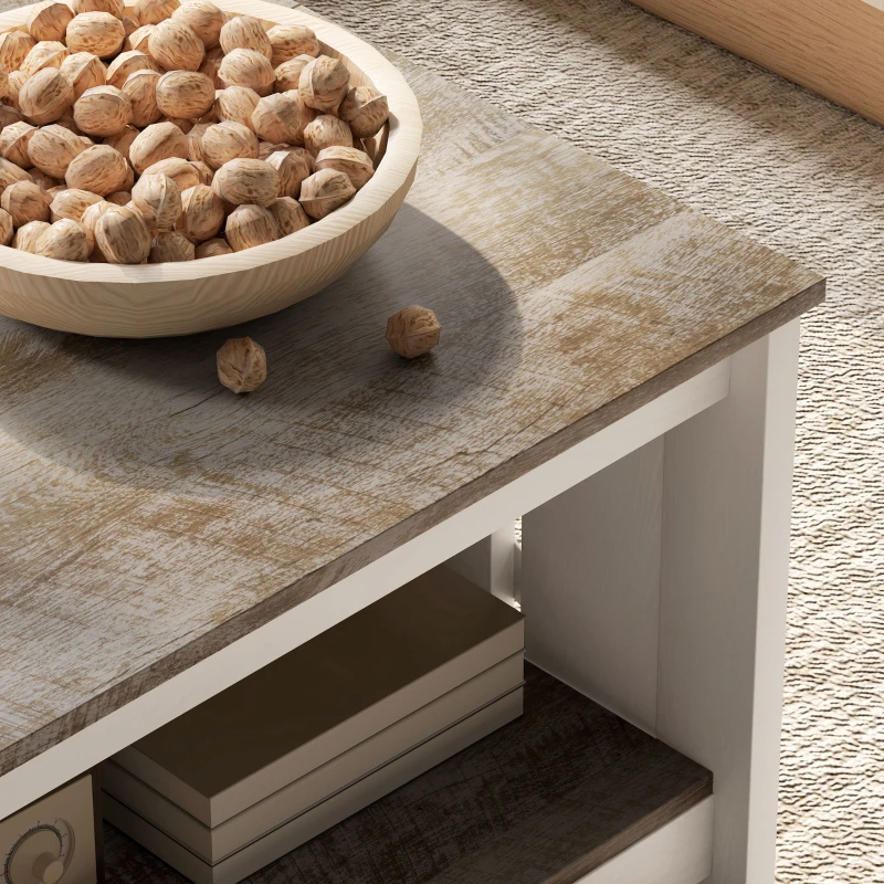 HOMCOM 31.5" Square Coffee Table, Farmhouse 2-Tier Center Table for Living Room, Distressed Oak and Brown