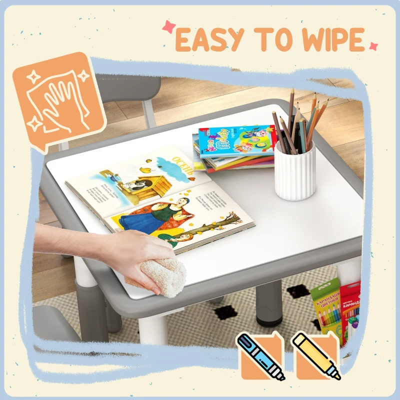 Qaba 5 Pieces Toddler Table and Chair Set, Height Adjustable Activity Table and Chair Set for Nursery Classroom, Grey