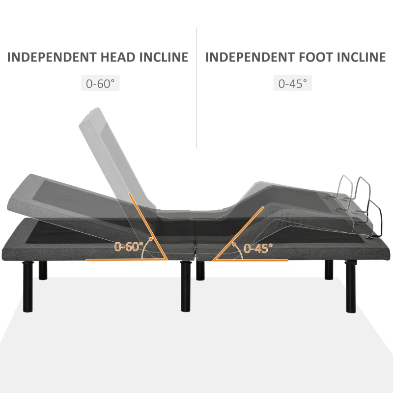 HOMCOM Twin XL Adjustable Bed Frame, Ergonomic Zero Gravity Power Bed Base with Head and Foot Incline, Memory, and Wireless Remote, Gray