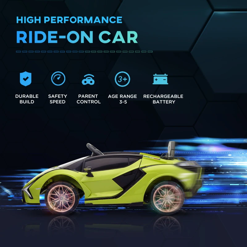 Aosom 12V Lamborghini SIAN Licensed Electric Car for kids with Remote Control, Horn, Music, & Headlights, Green