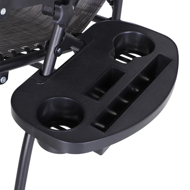 Outsunny Outdoor Zero Gravity Reclining Lounger Chair with Canopy Shade, Side Tray, Cupholder, Dark Grey