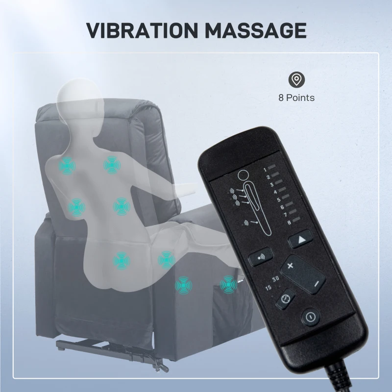 HOMCOM Lift Chair for Elderly, Massage Recliner Chair with 8 Vibration Points, Footrest, Remote Control, Side Pockets, Black