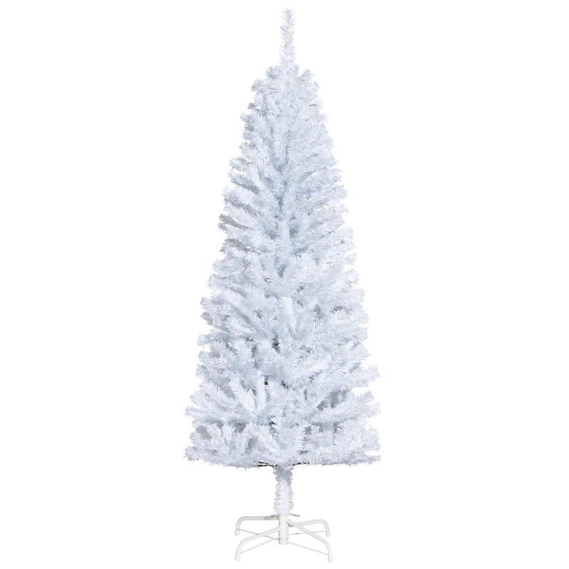 HOMCOM 5FT Pencil Christmas Tree, Artificial Christmas Tree with Automatic Open for Home Party, White