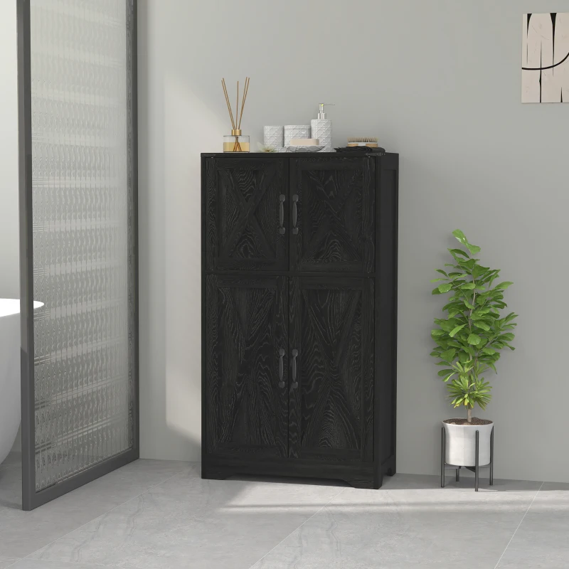 HOMCOM Farmhouse Kitchen Pantry, Freestanding Kitchen Pantry Storage Cabinet with Barn Doors and Adjustable Shelves, Black