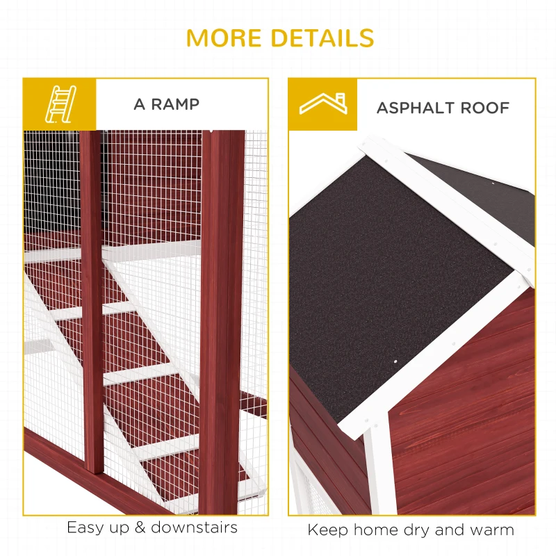 PawHut 48" Weatherproof Wooden Rabbit Hutch Bunny Cage Small Animal House with Slant Roof And Screened Outdoor Run, Brown